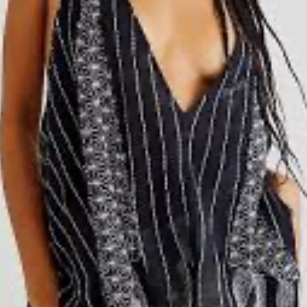 Black Mesh Tank Top - Free People - Black Embroidered XS